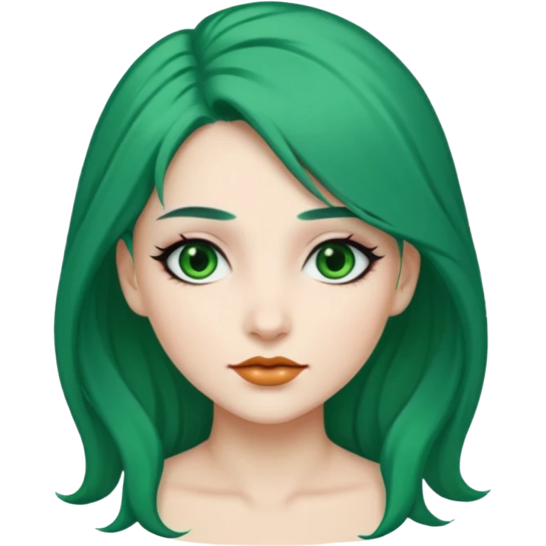 Emoji woman Emerald green hair long, fair skin, and eye black  emoji