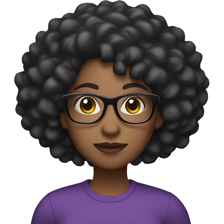 a black woman with black curly hair with glasses and a purple shirt emoji