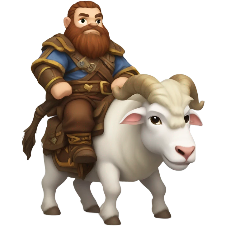 Warcraft dwarf with brown beard riding a white ram emoji