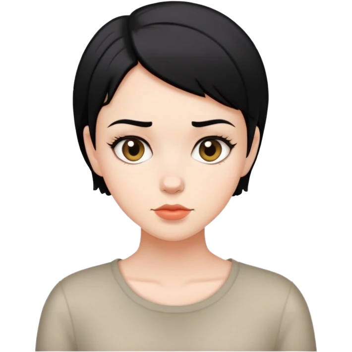 white girl with short black hair, neutral expression emoji