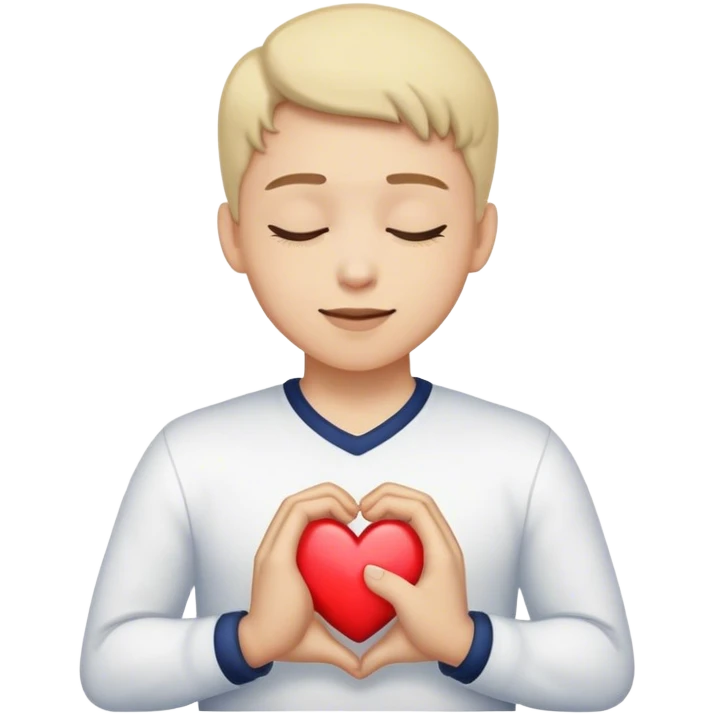 A person with their eyes closed and a small smile, holding their hand on their chest. Inside their mind, a vivid, glowing image of a heart  Their body is still tense, but the anchor of excitement keeps them grounded. emoji