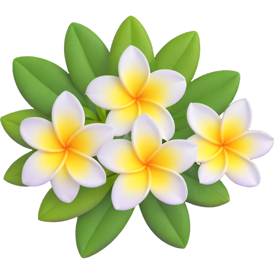 plumeria flower with five white petals and yellow center emoji