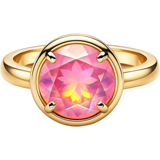 change the silver setting and jump ring to gold, keep the round cut pink fire opal and Y2K style, extreme close-up, emoji style emoji