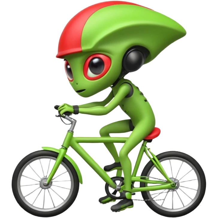alien riding a bicycle, cute extraterrestrial character, casual cycling pose, big curious eyes, futuristic yet playful vibe, 3D cartoon, mobile game icon style, clean background, no text, no watermark
 emoji