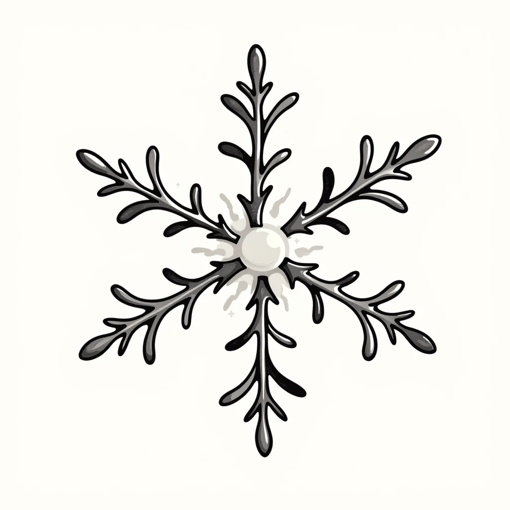 A detailed snowflake in pastel colors (dd9fb0, ffc6d3, a3bfc9, c4bee2, f1b091), hand-drawn doodle style emoji