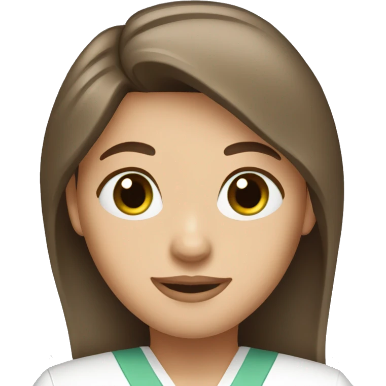 Brown hair  woman green eyes long straight hair nurse scrubs emoji