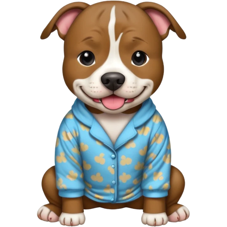 a brindled, black and tan pit bull wearing comfy pajamas emoji