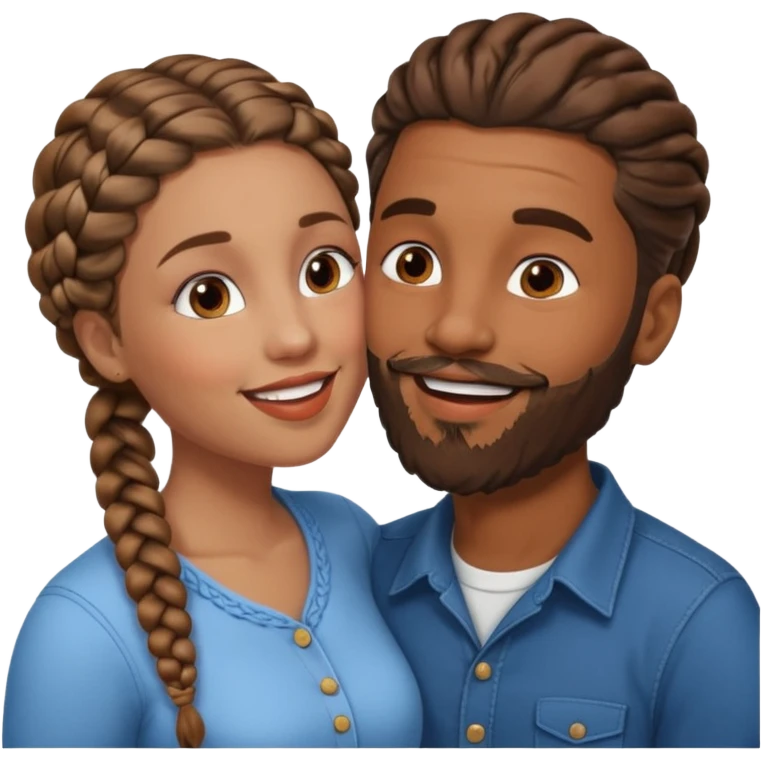 brown skin man with beard and braids making out with white woman with brown hair  emoji