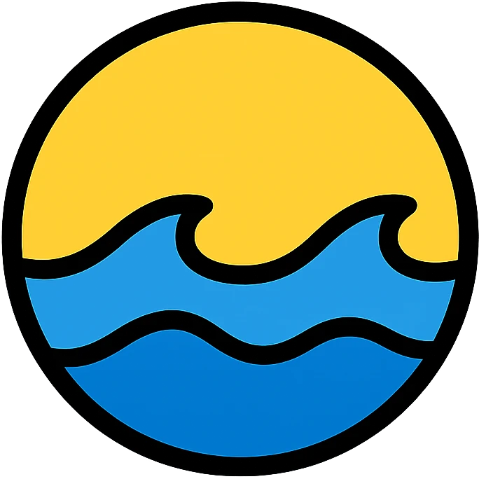 circular sea icon, medium black border, no frame, white background, simple, clean, recognizable, Little Alchemy style, color outline icon emoji