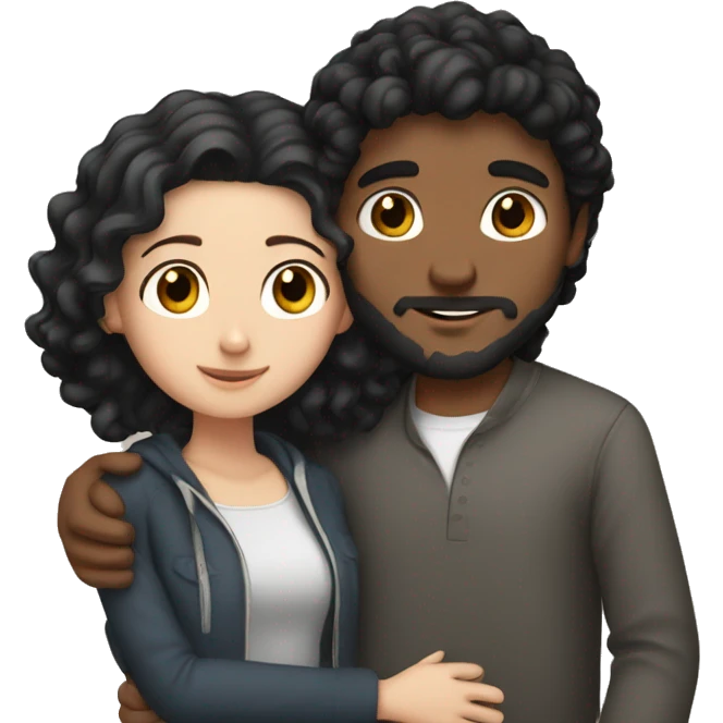 Arab guy with black curls hugging white girl with brown hair emoji