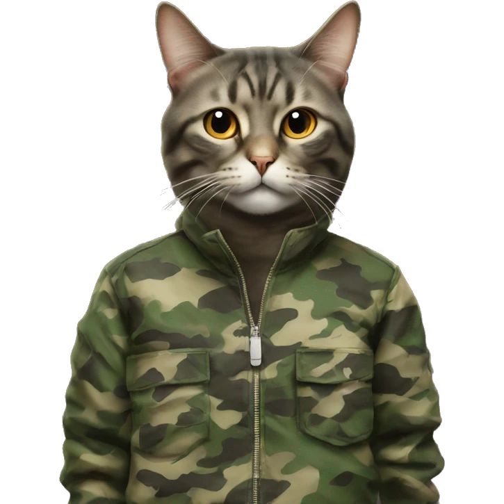 Cat wearing a camouflage jumpsuit smoking a cigarette  emoji
