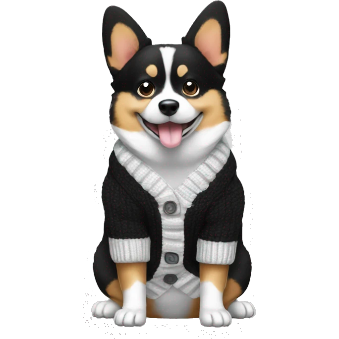 Black and white corgie cardigan with computer emoji