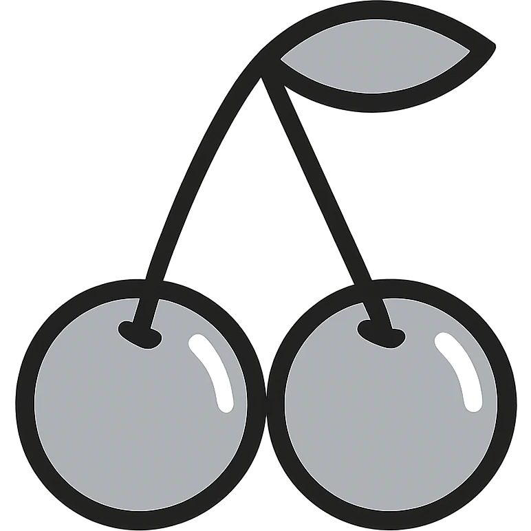 minimalist icon of two silver metallic cherries, simple lines, modern look, transparent background emoji