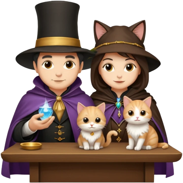 magician couple and their pet cat emoji