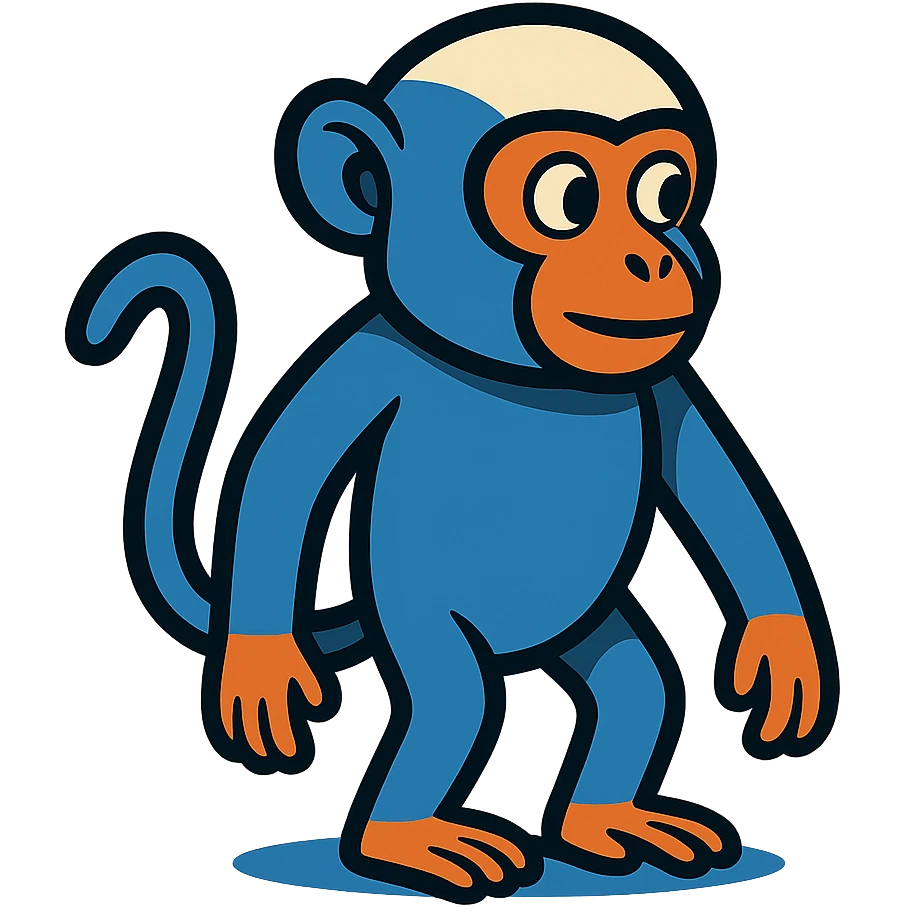 cartoon blue kopik, standing, looking sideways emoji