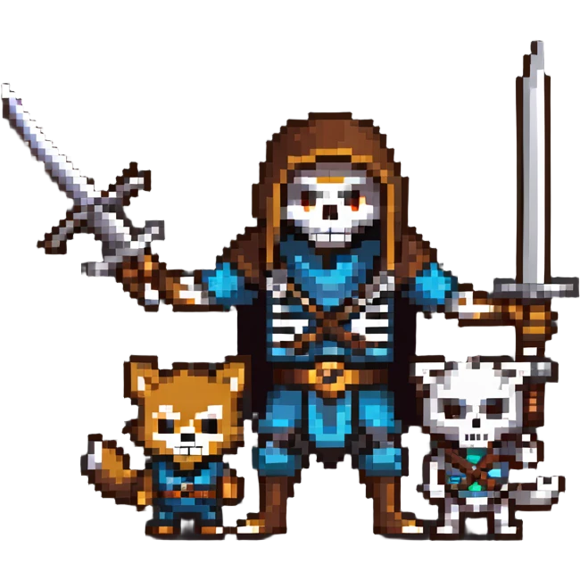 ninja skeleton with swords and a brown wolf emoji