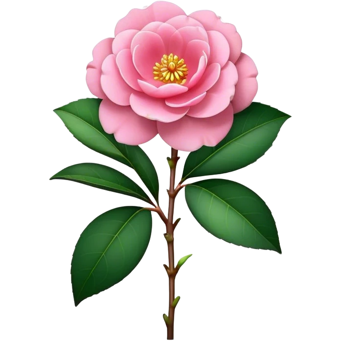 single pink Camellia flower, stem emoji