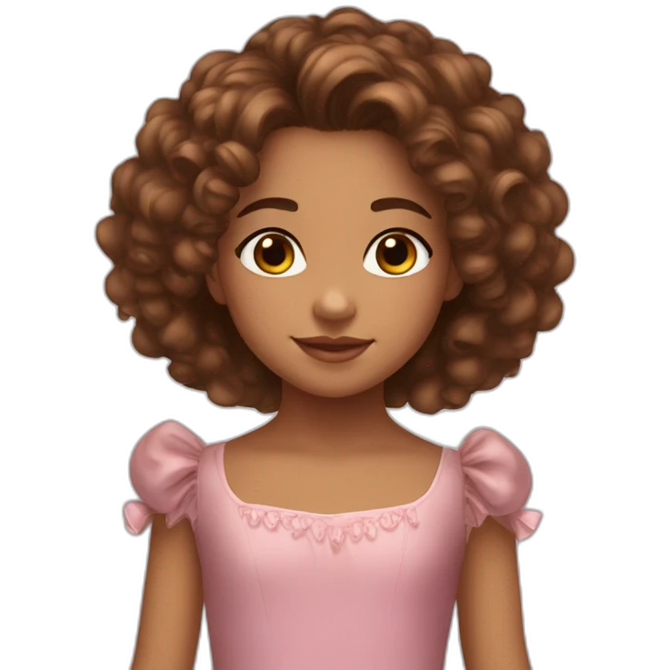 Girl, brown curly long hair, light brown skin, 7 years old, brown round eyes, ballerina costume emoji