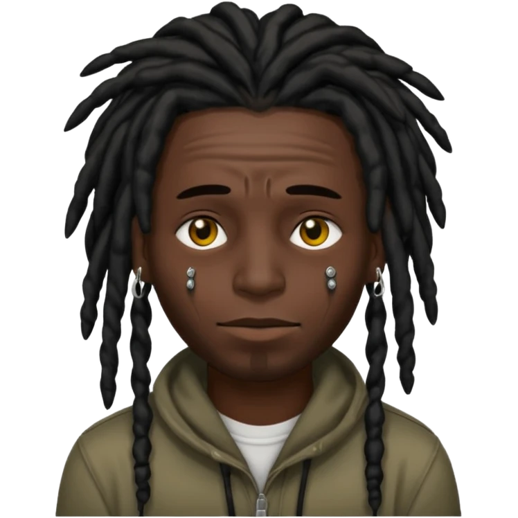 black man with black dreads covering face and percings on the face  only emoji