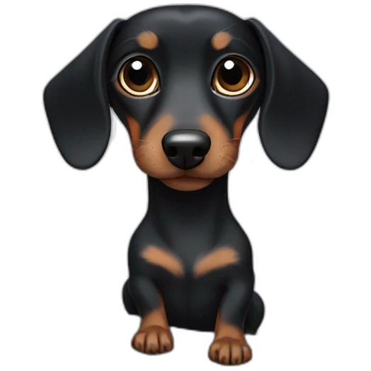 Black Dachshund with a gray spot on the face and gray eyes on a surfboard emoji