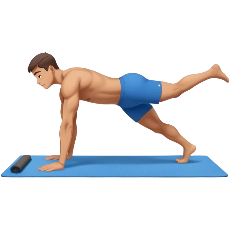 buff man blue shorts doing plank exercise on yoga mat emoji