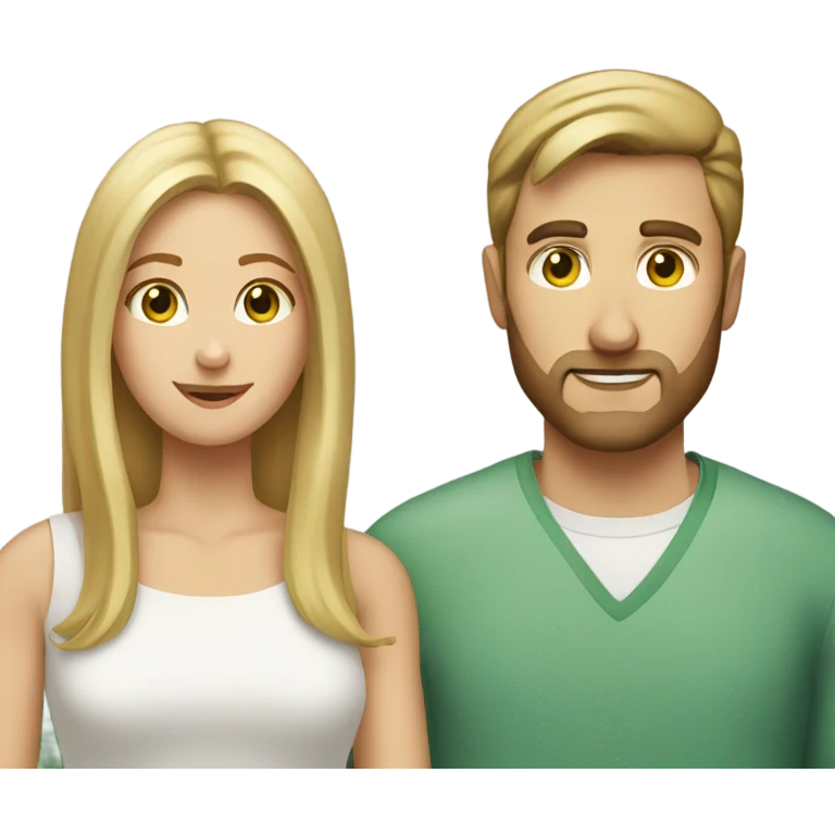 White couple woman with blonde hair and green eyes man with brown hair hazel eyes short thin beard  emoji