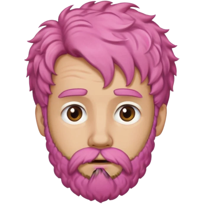 A light-skinned man with moderately curly pink hair, brown eyes, a beard, and a slightly uneasy expression. emoji