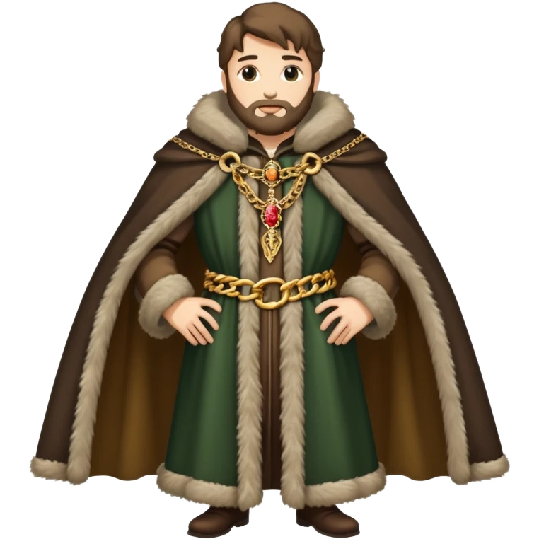 Full body of wealthy medieval merchant in fine clothes, fur-trimmed cloak, and gold chain emoji
