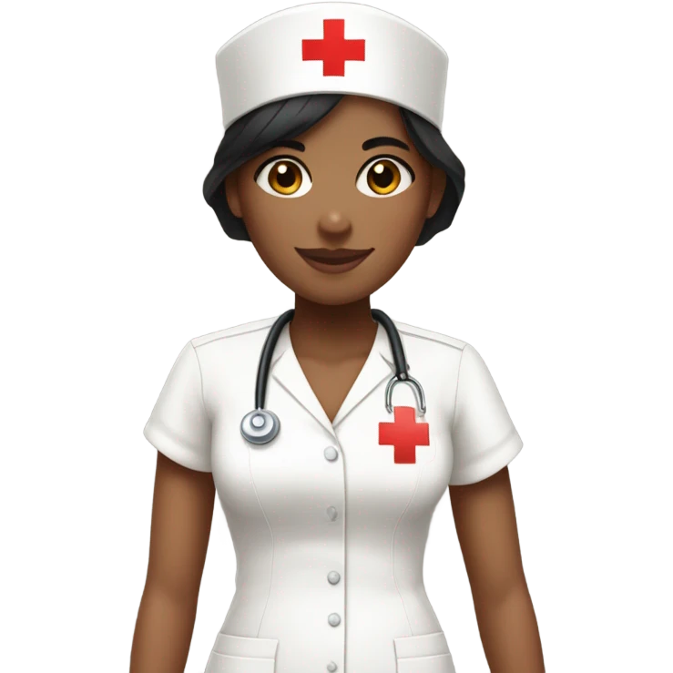 pixie cut black straight hair female nurse  hat with red cross sign in the middle wearing dress
pale skin color emoji