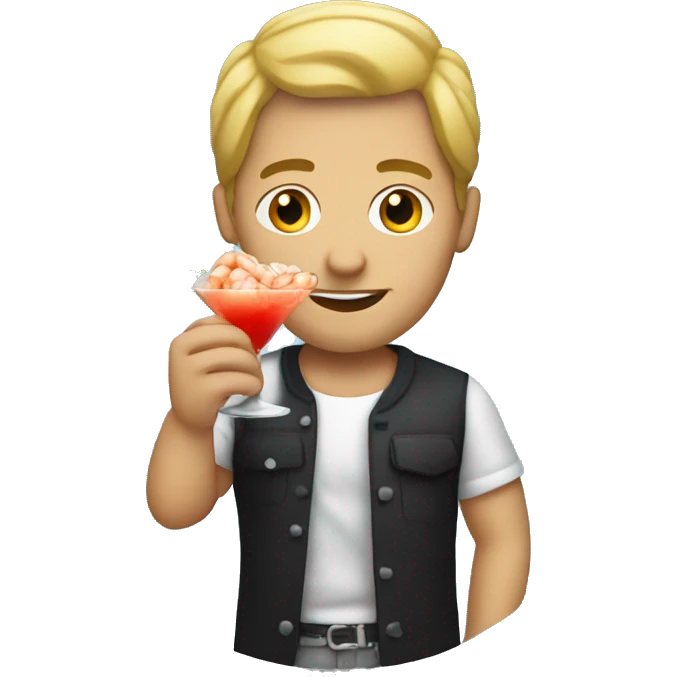 Dark blond guy eating shrimp coctail emoji