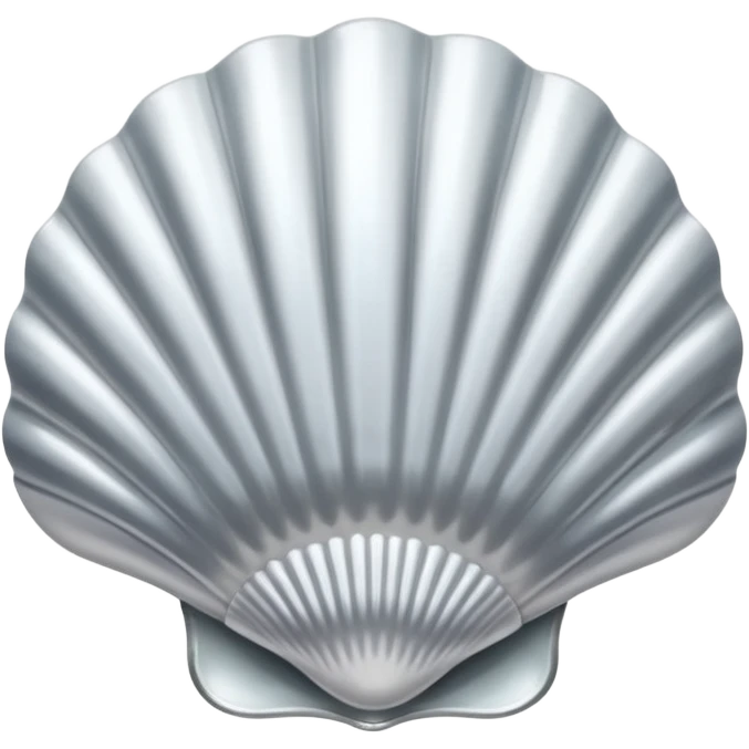 A seashell emoji made of polished silver chrome, smooth curved surface, reflective metallic highlights, elegant minimal design, iOS emoji style, centered, clean white background, soft lighting emoji