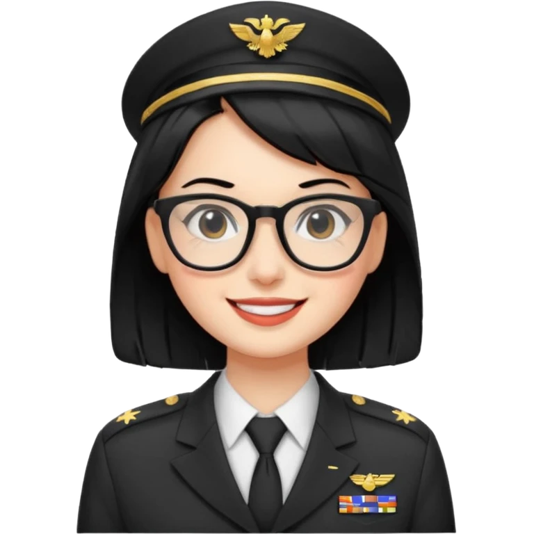 Black hair military secretary glasses nerd cute no hat emoji