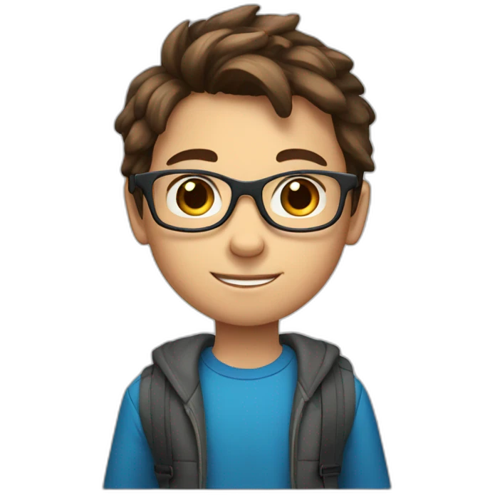 11 year old boy, with blue eyes, brown hair, with glasses emoji