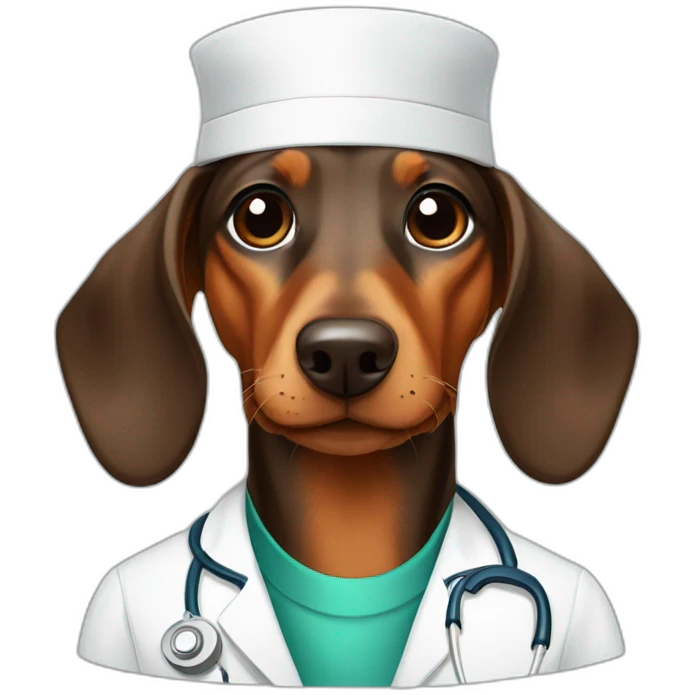 Dachshund brown, doctor hat emoji
