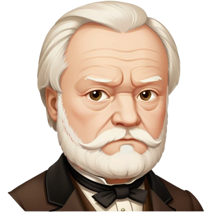 Cinematic Realistic portrait of Victor Hugo, shown as an iconic writer with intense, thoughtful eyes and richly detailed 19th‑century attire, rendered in warm, literary lighting that captures his creative spirit emoji