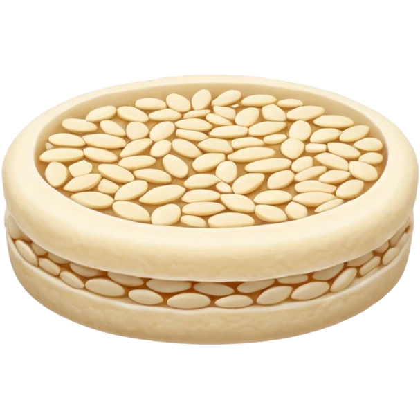 A round puffed rice cake, flat disc shape, light beige/off-white color, bumpy textured surface showing compressed puffed rice grains, crispy appearance, simple flat design, centered on transparent background. emoji