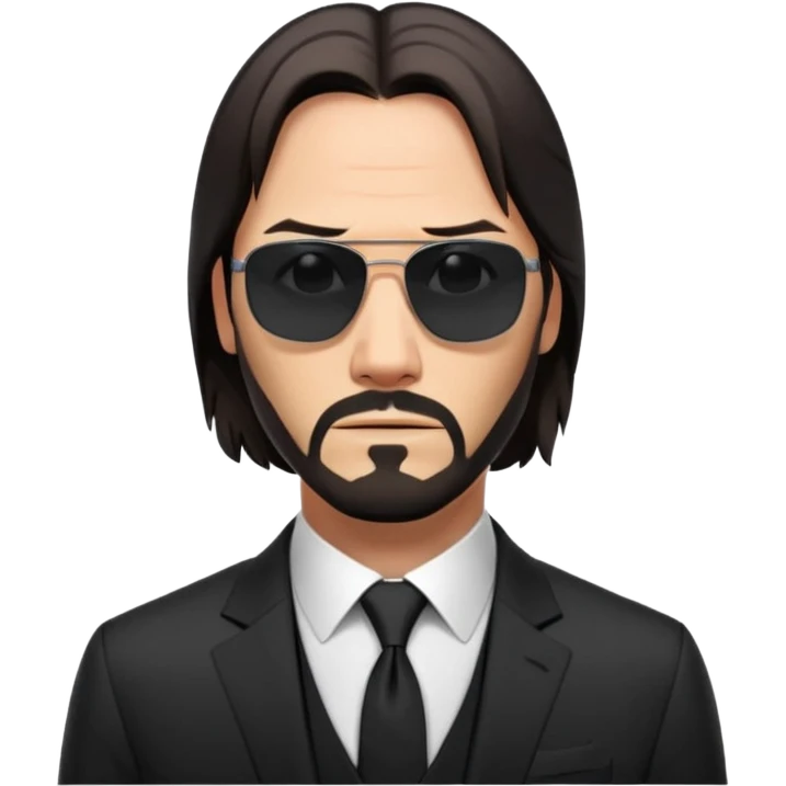 John Wick inspired character, with sunglasses, black suit, stoic expression emoji