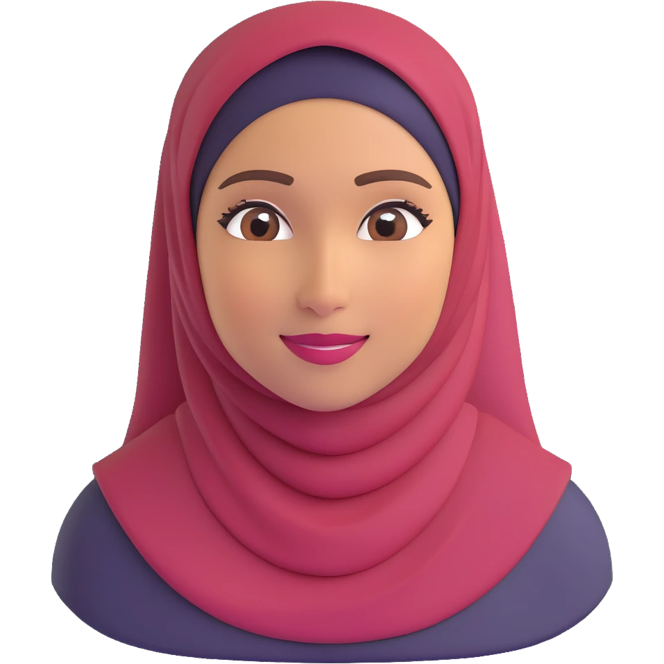 memoji style emoji of a woman with a hijab, medium skin tone, cheerful emoji