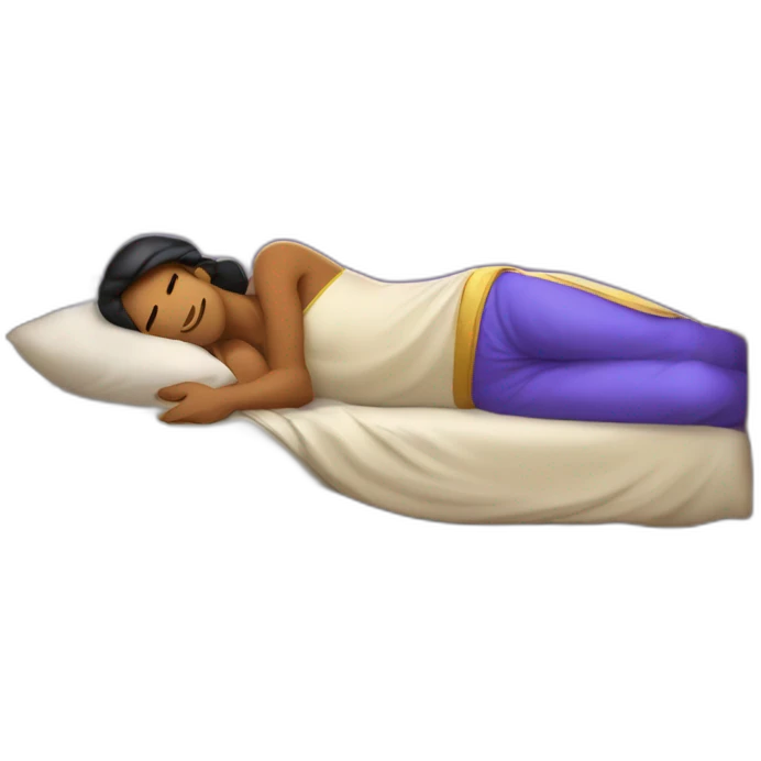 I want a genie like Aladdin sleeping in a bed making money emoji