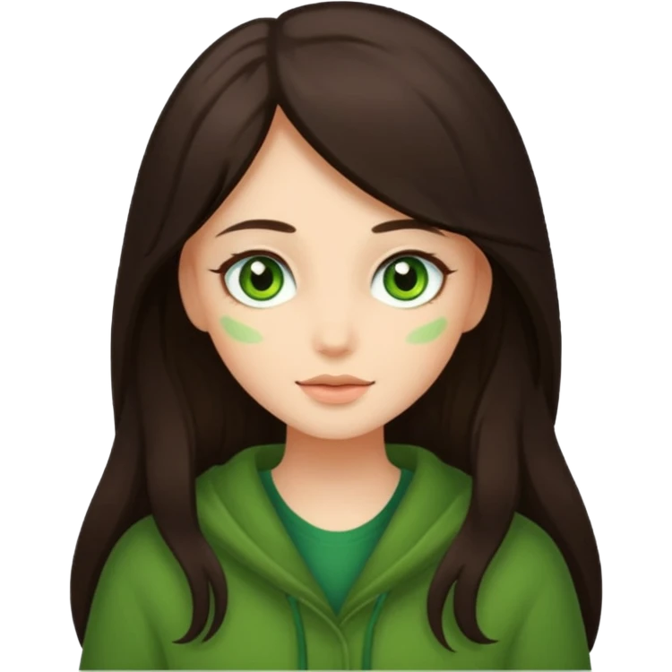 Cozy girl long dark brown hair and green/ hazel eyes emoji