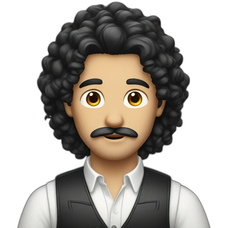 MAN WITH MUSTACHE AND LONG BLACK CURLY HAIR AND WHITE VEST emoji