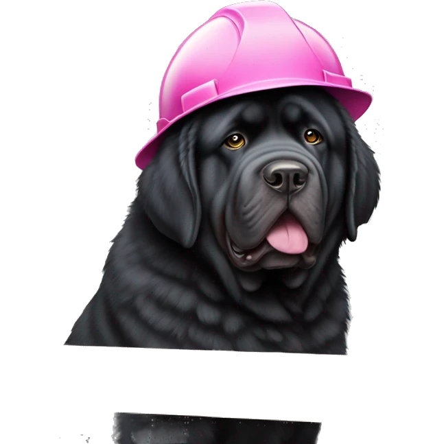 Black Tibetan Mastiff with pink and white striped hardhat doing construction 48x48 emoji