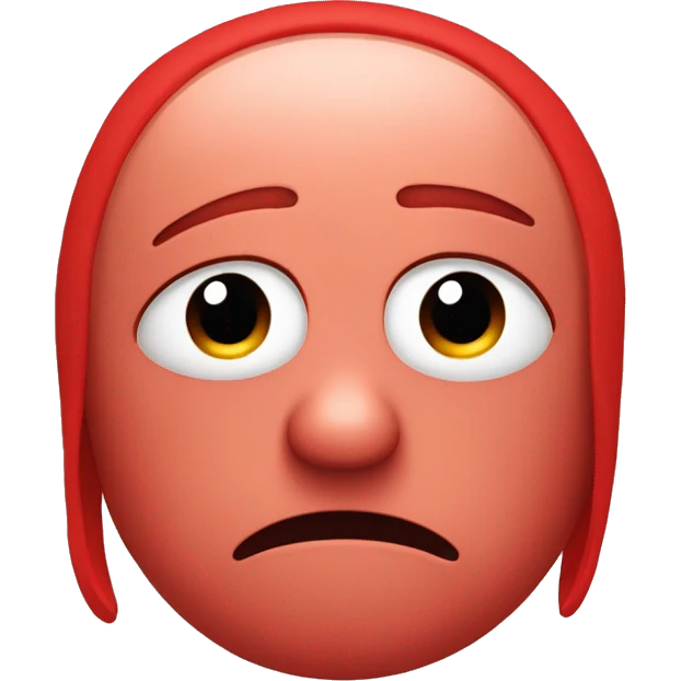 Create a red-colored sad face emoji with downturned eyes and a frowning mouth, expressing disappointment or unhappiness, with a simple and clean design emoji