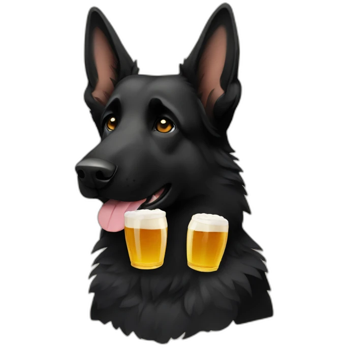 All black German shepherd drinking old style beer emoji