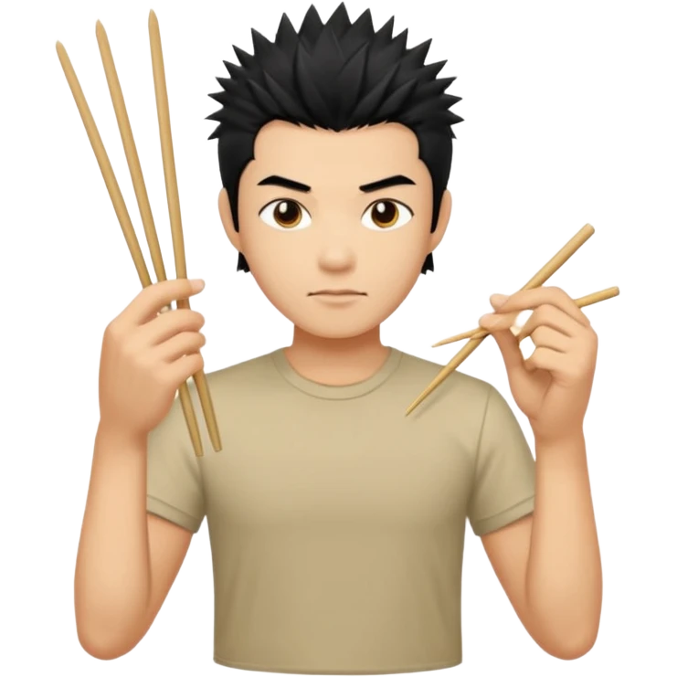 Make it a vietnamese male with spiky black hair hold ONE pair of chopsticks, t-shirt emoji