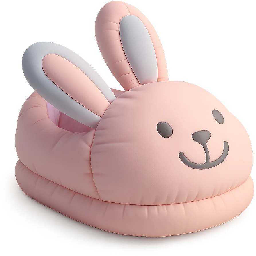 single bunny slipper with a big smile, soft and puffy look, pastel colors, cushion style emoji