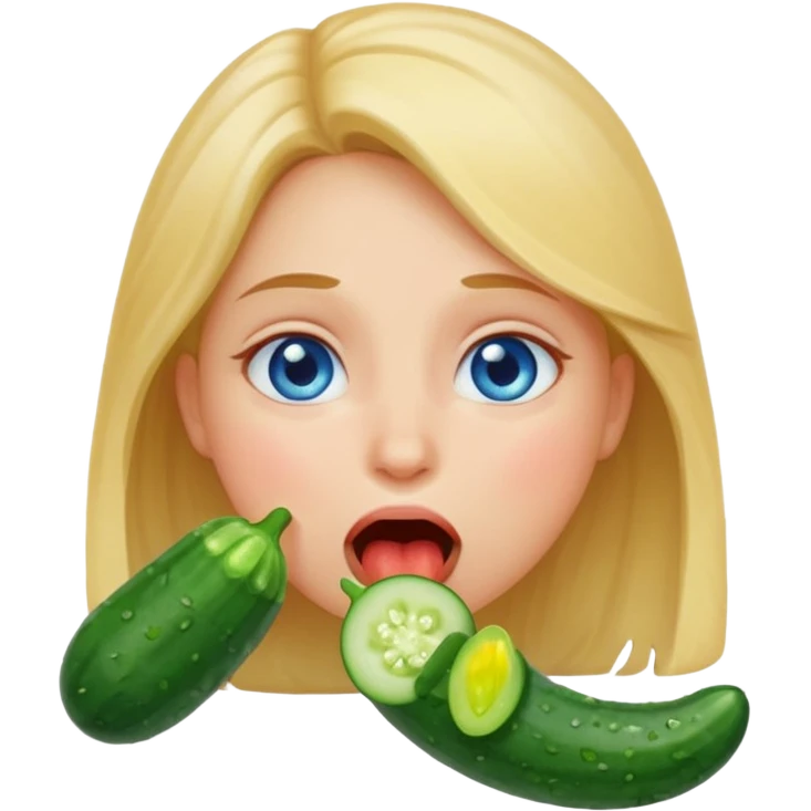 I want a girl emoji, blushing, blue eye, drooling a bit because she has a full cucumber in her mouth. I want her to chock a bit on it but still enjoying. emoji