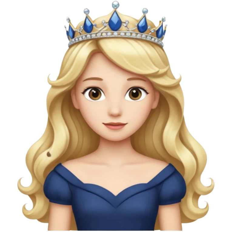 Princess in Navy Dress with Tiara, long wavy Blonde Hair emoji