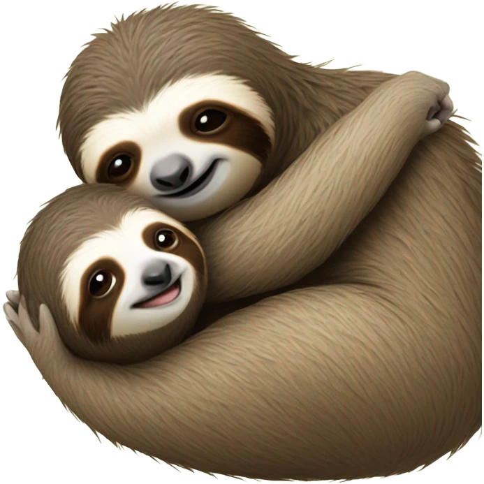 Cartoon sloth hugging baby sloth emoji