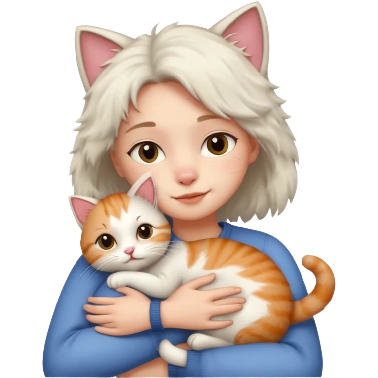 A human hugging a cute cat emoji